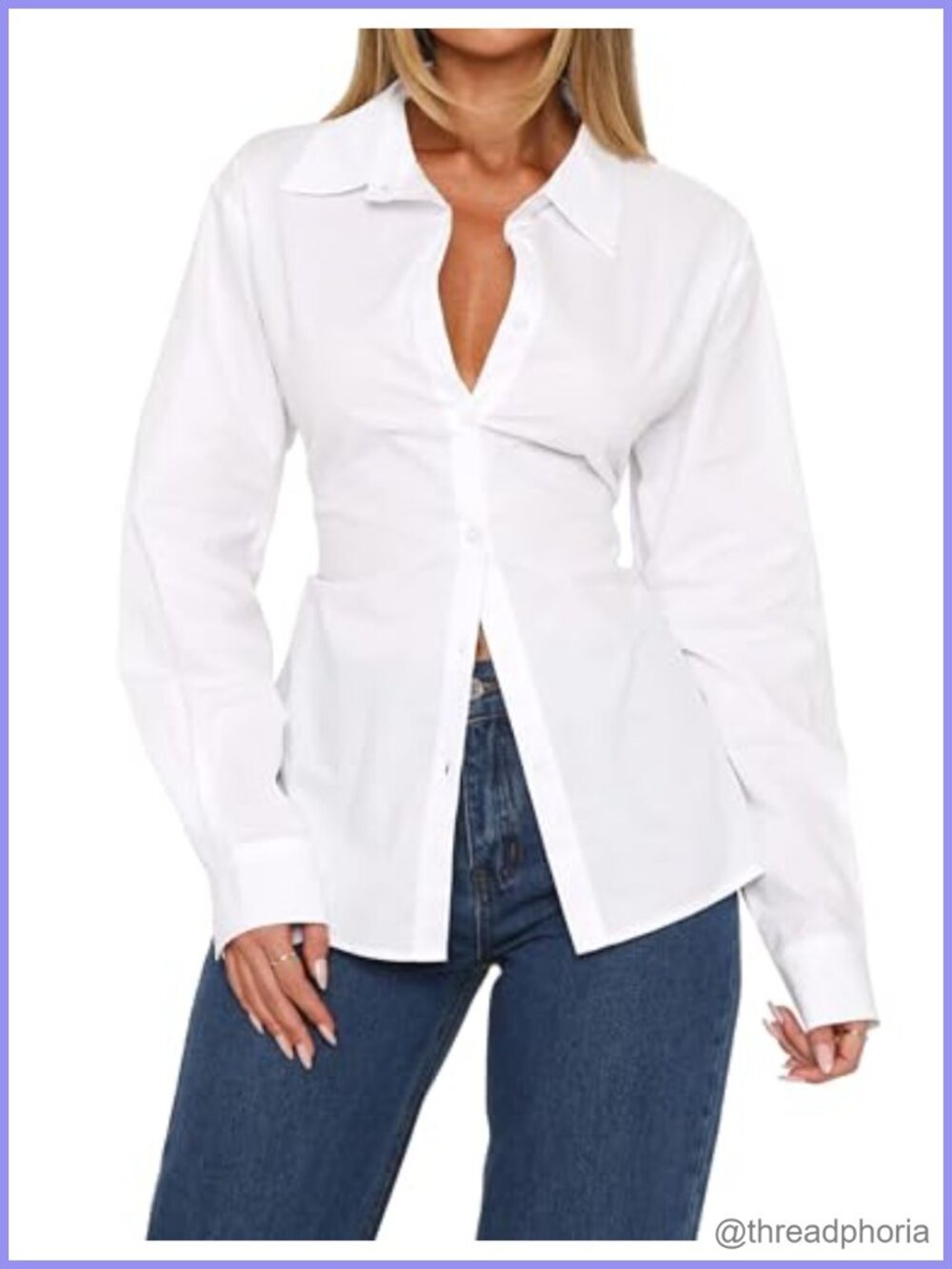 Women's Long Sleeve Button Down Tie Back Blouse Cotton Polyester Tunic Work